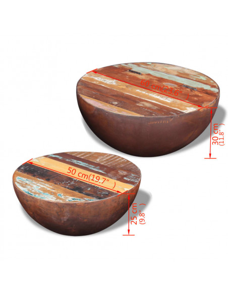 Tavolini da Salotto 2 pz a Forma di Palla in Legno di Recupero