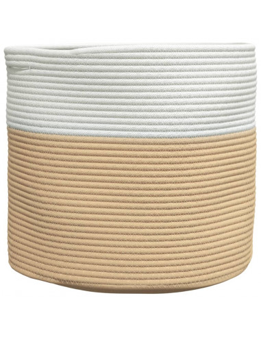 Cestino Portaoggetti Beige e Bianco Ø40x35 cm in Cotone