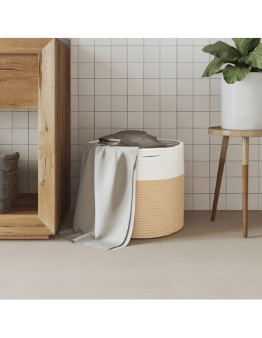 Cestino Portaoggetti Beige e Bianco Ø40x35 cm in Cotone
