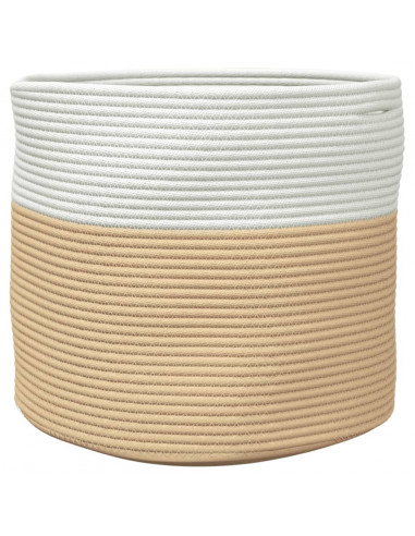 Cestino Portaoggetti Beige e Bianco Ø40x35 cm in Cotone