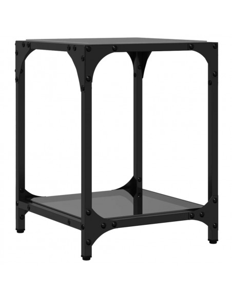 Tavolini da Salotto con Piano Vetro Nero 2pz 30x30x40cm Acciaio