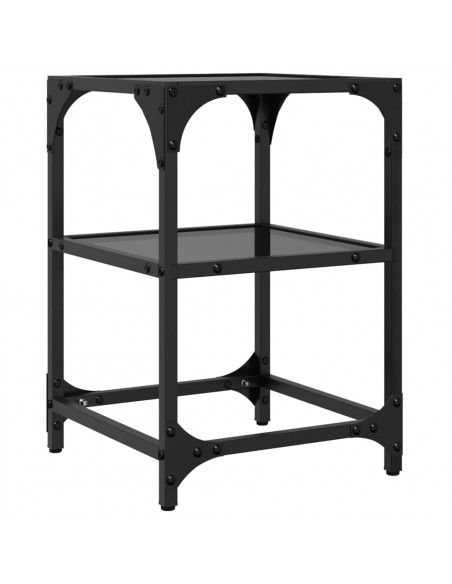 Tavolini da Salotto con Piano Vetro Nero 2pz 30x30x45cm Acciaio