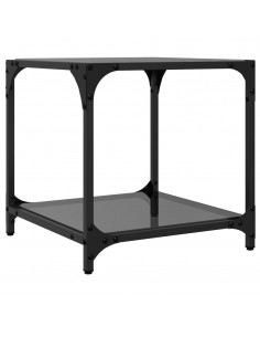 Tavolini da Salotto con Piano Vetro Nero 2pz 40x40x40cm Acciaio