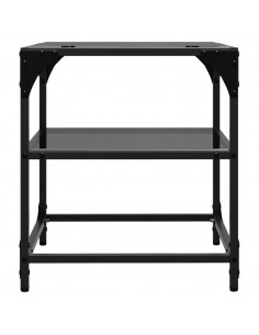 Tavolini da Salotto con Piano Vetro Nero 2pz 40x40x45cm Acciaio