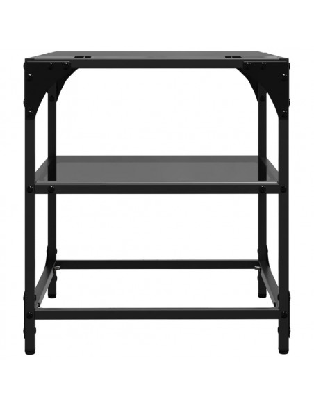 Tavolini da Salotto con Piano Vetro Nero 2pz 40x40x45cm Acciaio