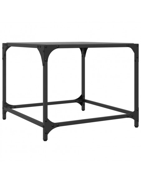 Tavolini da Salotto con Piano Vetro Nero 2pz 50x50x40cm Acciaio