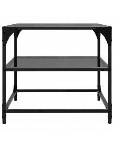 Tavolini da Salotto con Piano Vetro Nero 2pz 50x50x45cm Acciaio