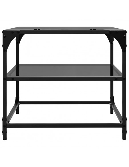 Tavolini da Salotto con Piano Vetro Nero 2pz 50x50x45cm Acciaio