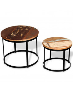 Tavolini da Salotto Tondi Legno Massello di Recupero 40cm/50cm