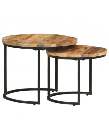 Tavolini Impilabili 2 pz in Legno di Mango Grezzo