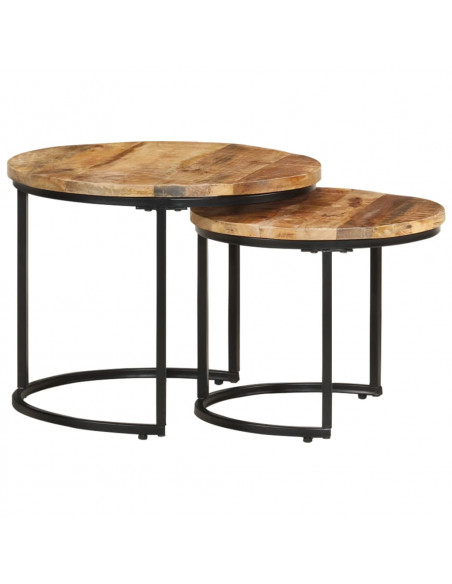 Tavolini Impilabili 2 pz in Legno di Mango Grezzo