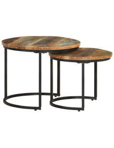 Tavolini Impilabili 2 pz in Legno Massello di Recupero