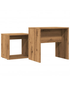 Tavolini Impilabili 2 pz Rovere Artigianale in Truciolato