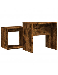 Tavolini Impilabili 2 pz Rovere Fumo in Legno Multistrato