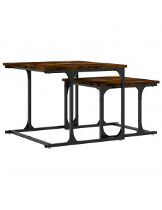 Tavolini Impilabili 2 pz Rovere Fumo in Legno Multistrato