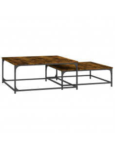 Tavolini Impilabili 2 pz Rovere Fumo in Legno Multistrato