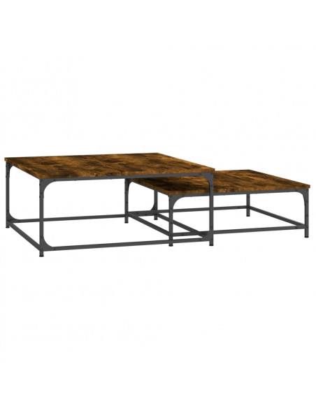 Tavolini Impilabili 2 pz Rovere Fumo in Legno Multistrato