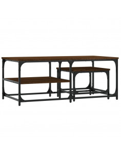 Tavolini Impilabili 2 pz Rovere Marrone in Legno Multistrato