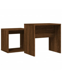 Tavolini Impilabili 2 pz Rovere Marrone in Legno Multistrato