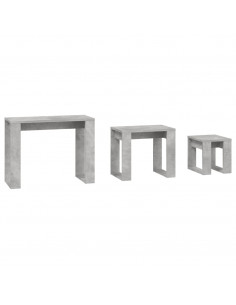 Tavolini Impilabili 3 pz Grigio Cemento in Legno Multistrato