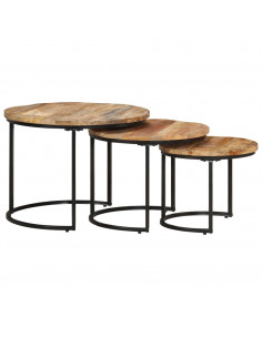 Tavolini Impilabili 3 pz in Legno di Mango Grezzo