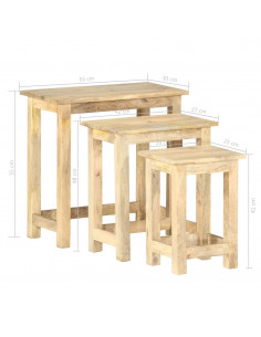 Tavolini Impilabili 3 pz in Legno Massello di Mango