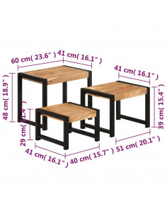Tavolini Impilabili 3 pz in Legno Massello e Finitura Sheesham