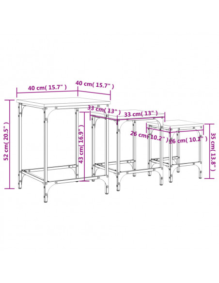 Tavolini Impilabili 3 pz Neri in Legno Multistrato
