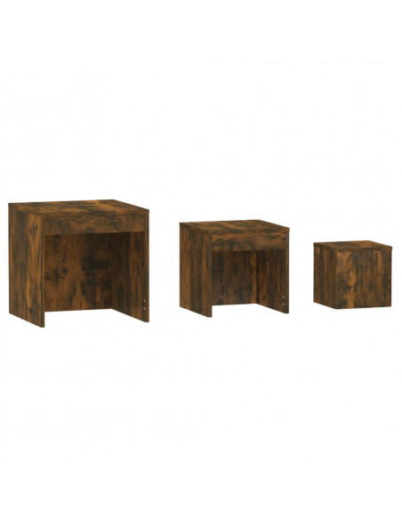 Tavolini Impilabili 3 pz Rovere Fumo in Legno Multistrato