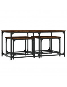 Tavolini Impilabili 3 pz Rovere Fumo in Legno Multistrato