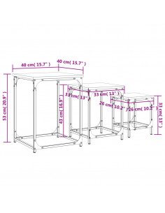 Tavolini Impilabili 3 pz Rovere Fumo in Legno Multistrato