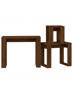 Tavolini Impilabili 3 pz Rovere Marrone in Legno Multistrato