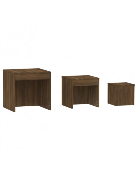 Tavolini Impilabili 3 pz Rovere Marrone in Legno Multistrato