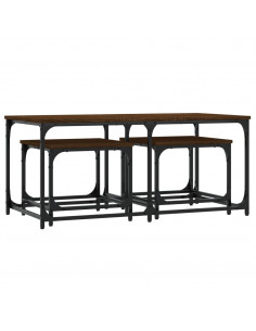 Tavolini Impilabili 3 pz Rovere Marrone in Legno Multistrato