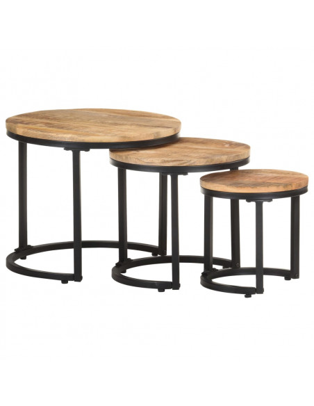 Tavolini Laterali 3 pz in Legno di Mango Grezzo