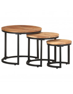 Tavolini Laterali 3 pz in Legno Massello di Acacia