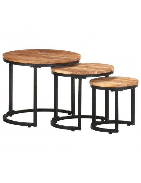 Tavolini Laterali 3 pz in Legno Massello di Acacia