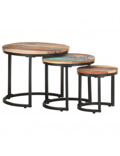 Tavolini Laterali 3 pz in Legno Massello di Recupero