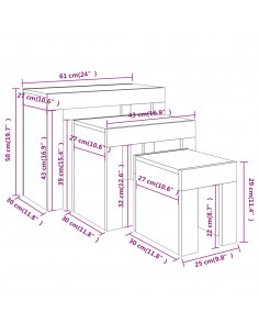 Tavolini Salotto Impilabili 3pz Grigio Sonoma Legno Multistrato