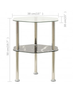 Tavolino 2 Livelli Trasparente Nero 38x38x50 cm Vetro Temperato