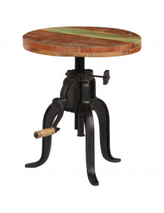 Tavolino 45x(45-62) cm in Legno Massello di Recupero e Ghisa