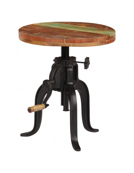 Tavolino 45x(45-62) cm in Legno Massello di Recupero e Ghisa