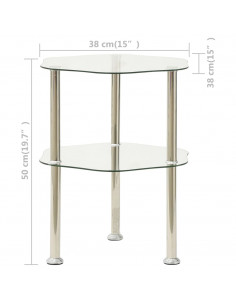 Tavolino a 2 Livelli Trasparente 38x38x50 cm in Vetro Temperato