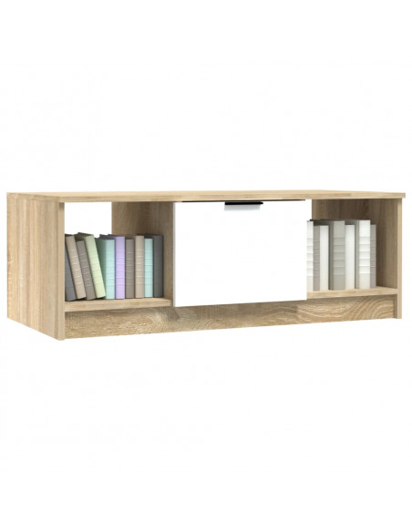 Tavolino Bianco e Rovere Sonoma 102x50x36 cm Legno Multistrato