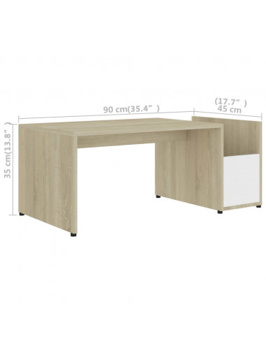 Tavolino Bianco e Rovere Sonoma 90x45x35 cm Legno Multistrato