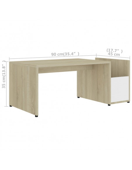 Tavolino Bianco e Rovere Sonoma 90x45x35 cm Legno Multistrato