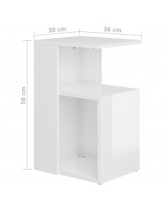 Tavolino Bianco Lucido 36x30x56 cm in Legno Multistrato
