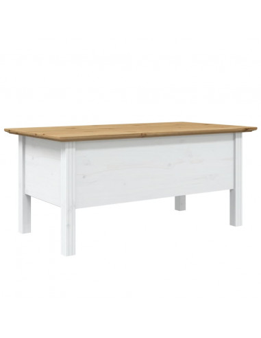 Tavolino BODO 100x55x45 cm Legno Massello Pino Bianco e Marrone