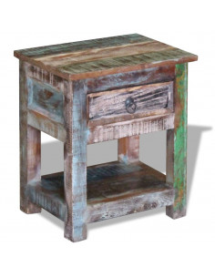 Tavolino con 1 Cassetto Legno Massello di Recupero 43x33x51 cm