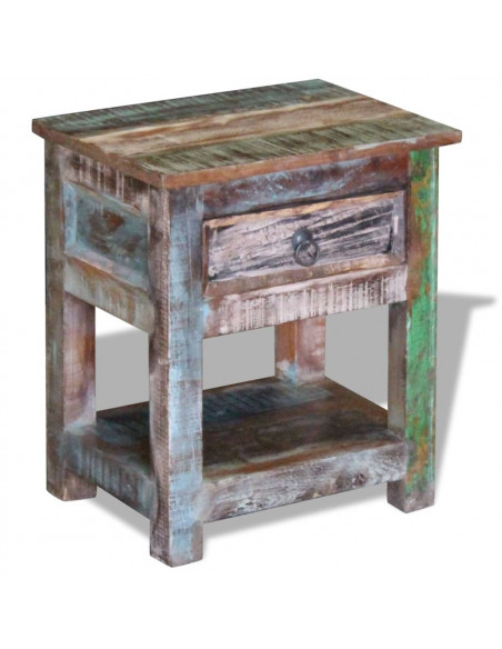 Tavolino con 1 Cassetto Legno Massello di Recupero 43x33x51 cm